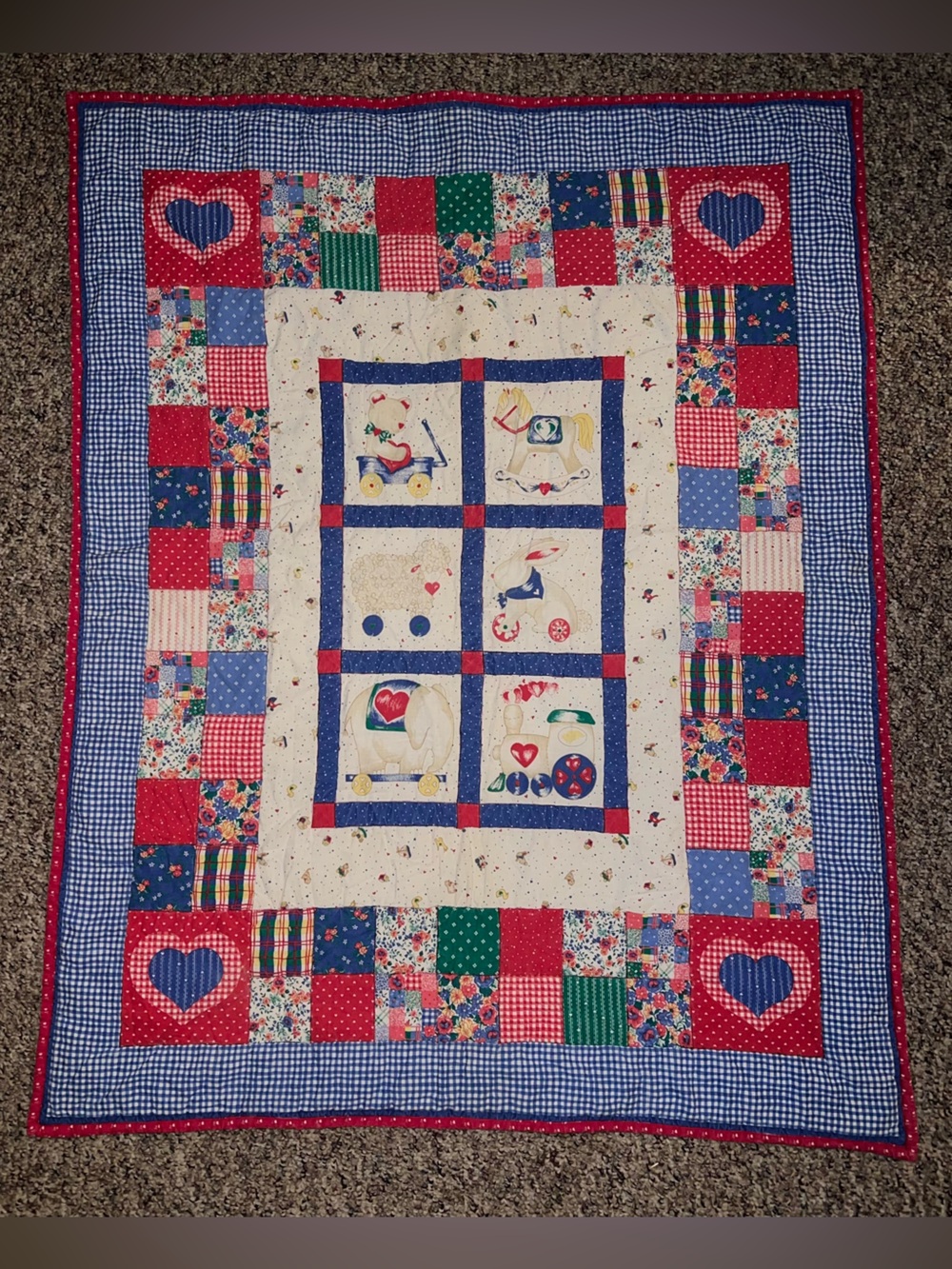 Baby Quilt in Red, Blue, Green & Yellow